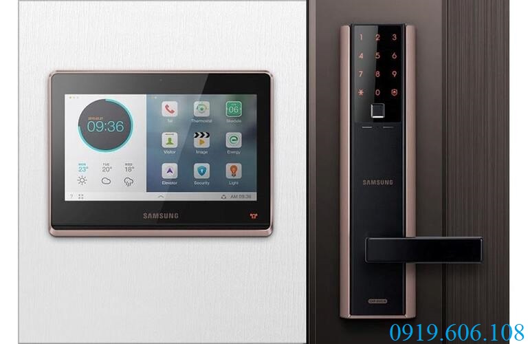 Khóa vân tay Samsung SHP-DH538 có thể kết hợp với màn hình cửa Samsung để sử dụng tiện lợi hơn