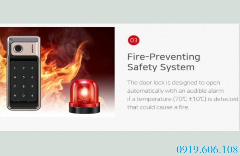 Khóa vân tay Unicor R500-B có hệ thống chuông cảnh báo khi nhiệt độ phòng tăng cao