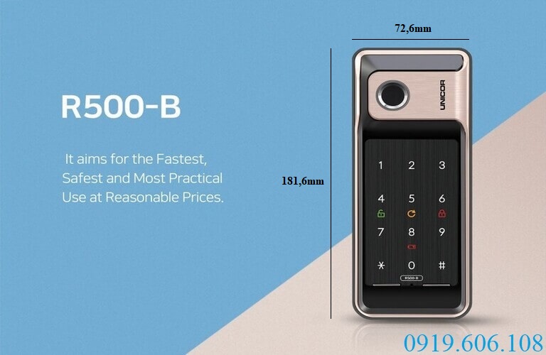 Khóa cửa vân tay Unicor R500-B thiết kế nhỏ gọn, phù hợp lắp đặt cho rất nhiều loại cửa khác nhau