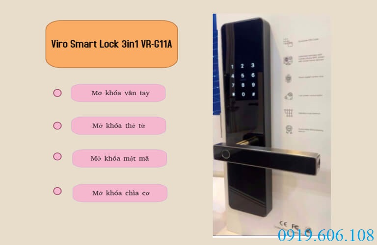 Khóa Vân Tay Cửa Gỗ Viro Smart Lock 3in1 VR-G11A