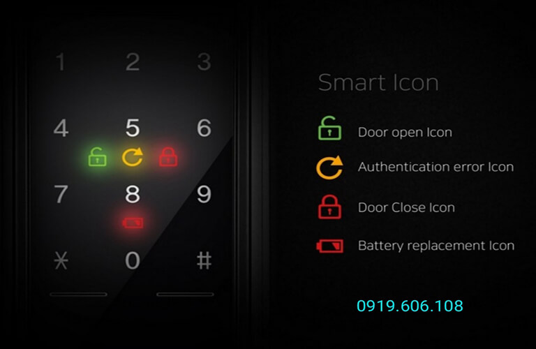 Màn hình cảm ứng cửa khóa cửa thông minh Unicor UN-7200WSK nhạy, có báo lượng pin khi hết, pin dùng được thời gian dài