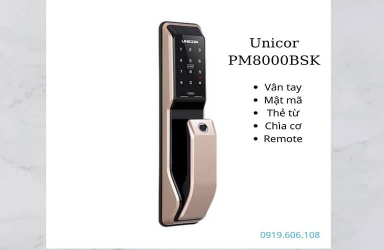 Khóa Cửa Vân Tay Unicor PM8000BSK Hàng Cao Cấp Hiện Đại